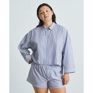NWT Everlane Women's The Woven Pajama Top Long Sleeve White/Blue Stripe Size S